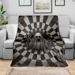 Spooky Screaming Ghost 3D Halloween Optical Illusion Throw Blanket Boo Sheet Checkerboard Vortex Graphic