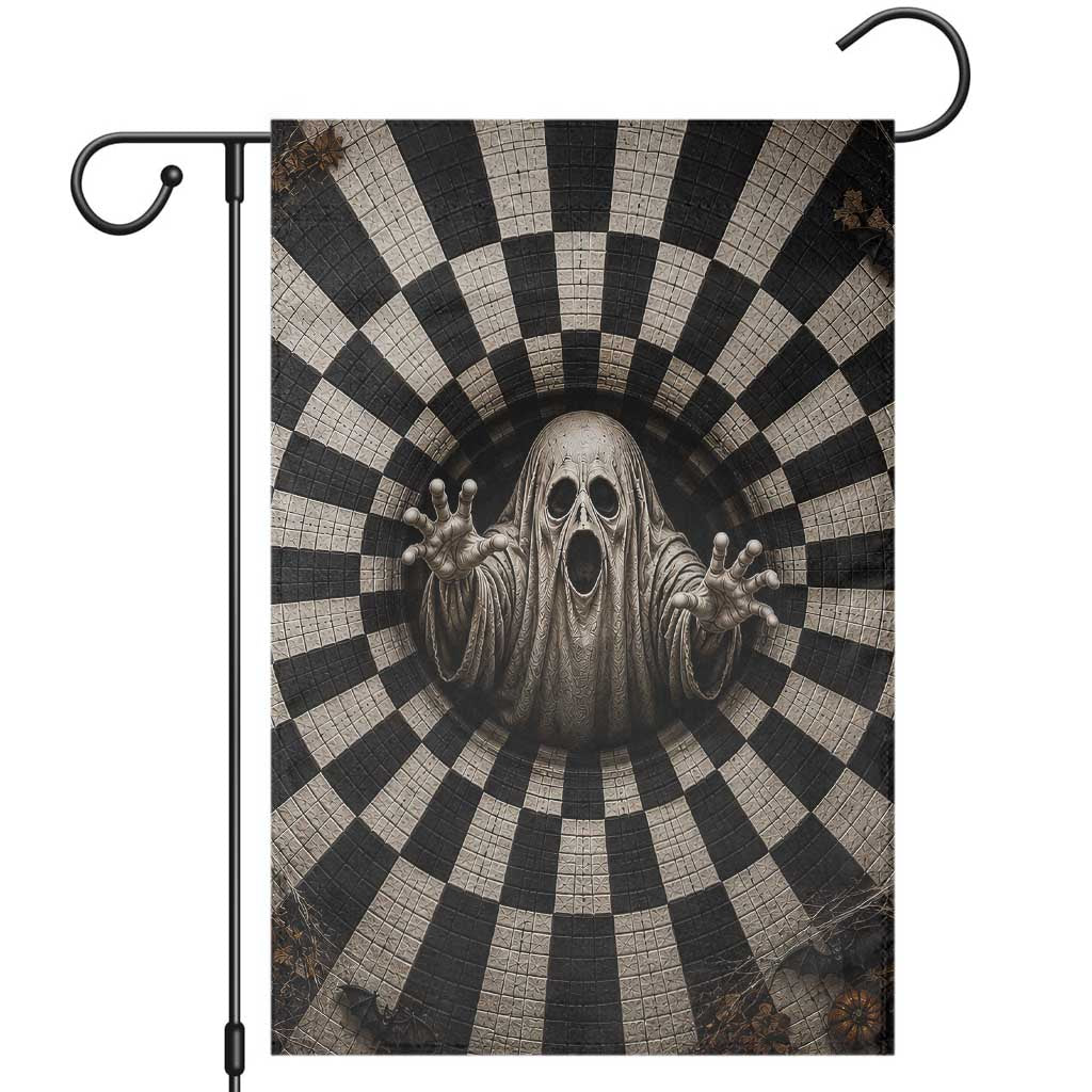 Spooky Screaming Ghost 3D Halloween Optical Illusion Garden Flag Boo Sheet Checkerboard Vortex Graphic
