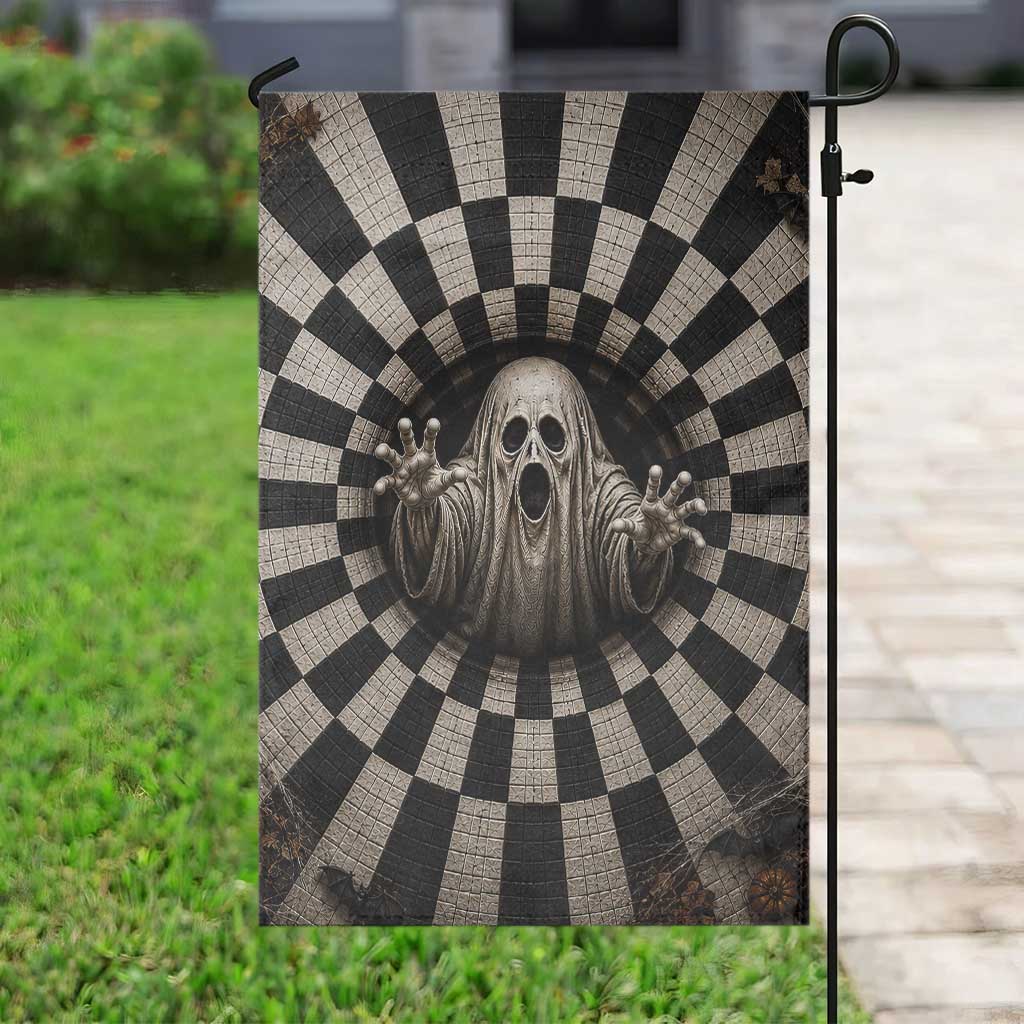 Spooky Screaming Ghost 3D Halloween Optical Illusion Garden Flag Boo Sheet Checkerboard Vortex Graphic