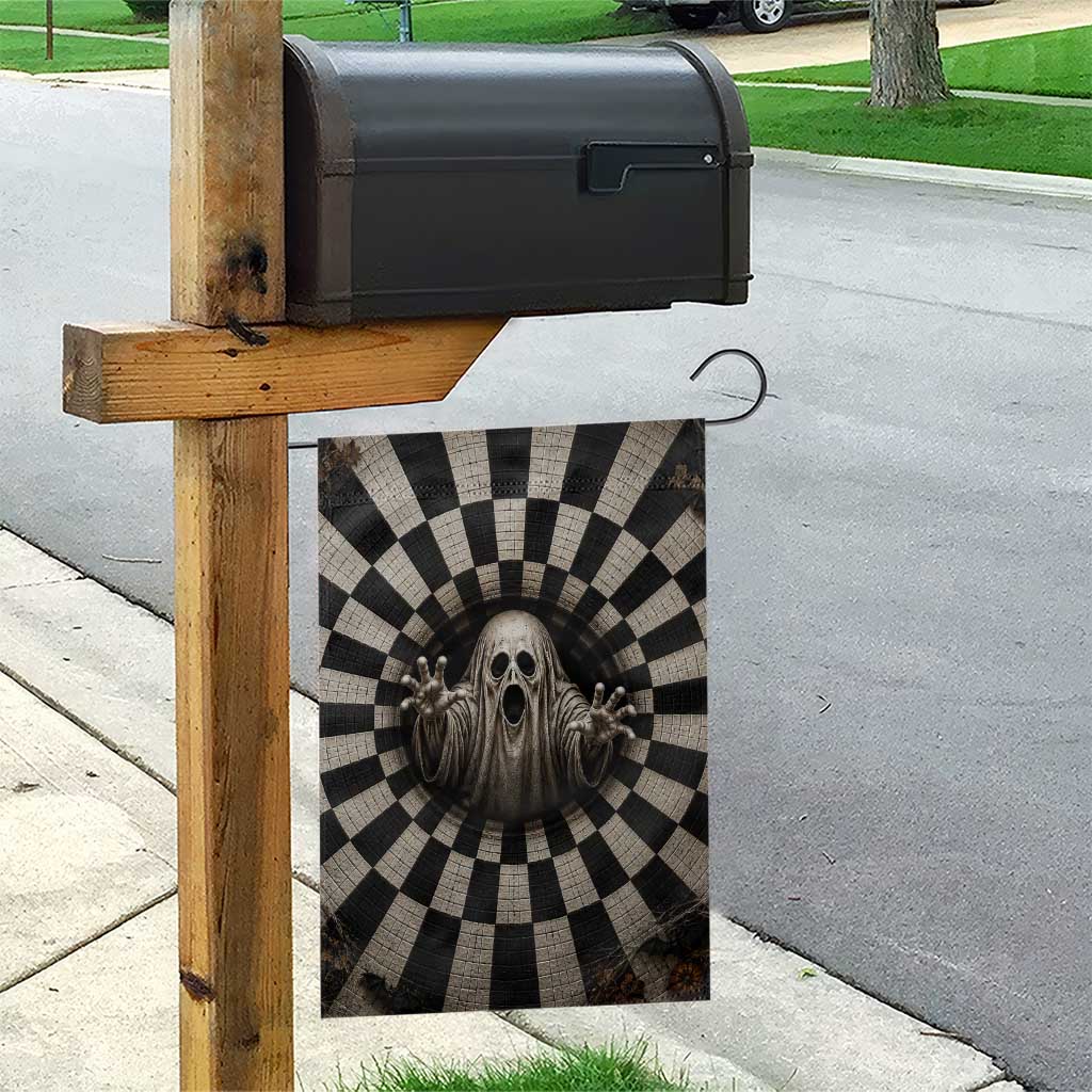 Spooky Screaming Ghost 3D Halloween Optical Illusion Garden Flag Boo Sheet Checkerboard Vortex Graphic