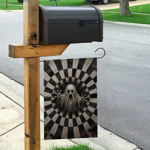 Spooky Screaming Ghost 3D Halloween Optical Illusion Garden Flag Boo Sheet Checkerboard Vortex Graphic