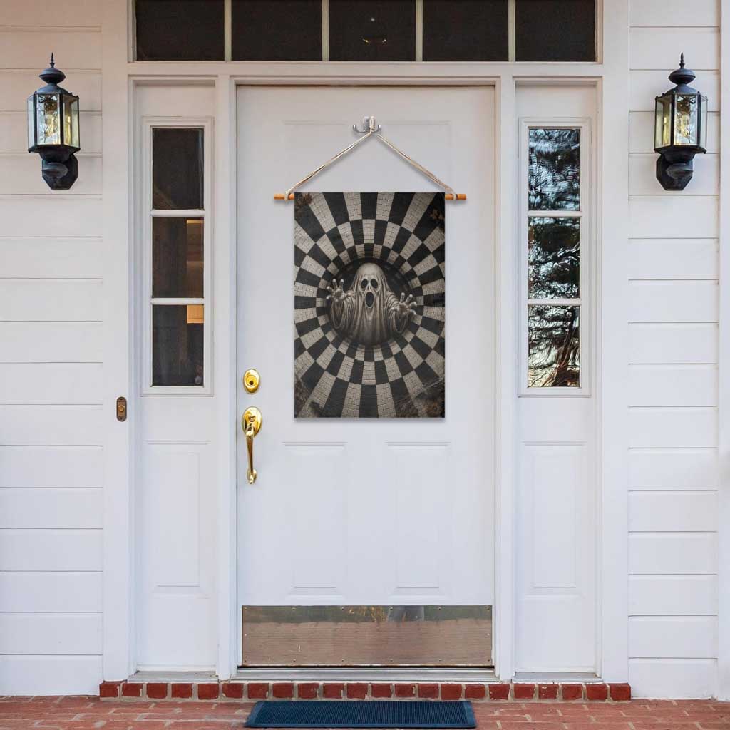 Spooky Screaming Ghost 3D Halloween Optical Illusion Garden Flag Boo Sheet Checkerboard Vortex Graphic