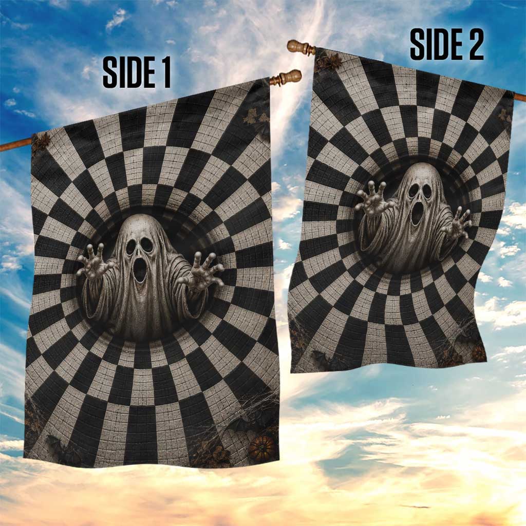 Spooky Screaming Ghost 3D Halloween Optical Illusion Garden Flag Boo Sheet Checkerboard Vortex Graphic