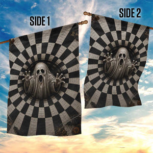 Spooky Screaming Ghost 3D Halloween Optical Illusion Garden Flag Boo Sheet Checkerboard Vortex Graphic