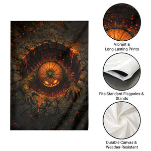 Spooky Pumpkin Monster Crawling Out 3D Halloween Optical Illusion Garden Flag Lava Pit Horror Graphic