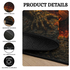 Spooky Pumpkin Monster Crawling Out 3D Halloween Optical Illusion Round Rug Lava Pit Horror Graphic