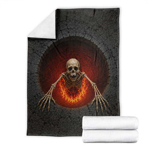 Spooky Fiery Skeleton Crawling Out 3D Optical Illusion Throw Blanket Pit Gothic Horror Halloween Graphic