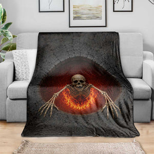 Spooky Fiery Skeleton Crawling Out 3D Optical Illusion Throw Blanket Pit Gothic Horror Halloween Graphic