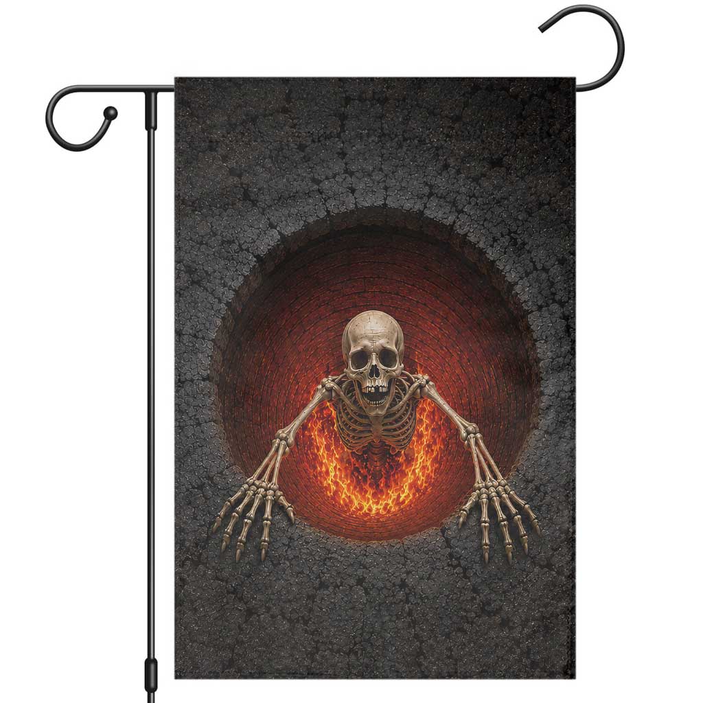 Spooky Fiery Skeleton Crawling Out 3D Optical Illusion Garden Flag Pit Gothic Horror Halloween Graphic