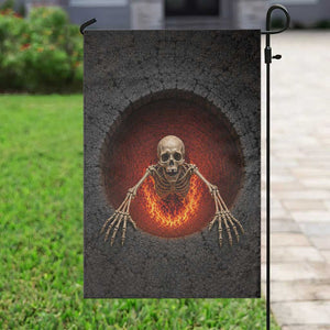 Spooky Fiery Skeleton Crawling Out 3D Optical Illusion Garden Flag Pit Gothic Horror Halloween Graphic