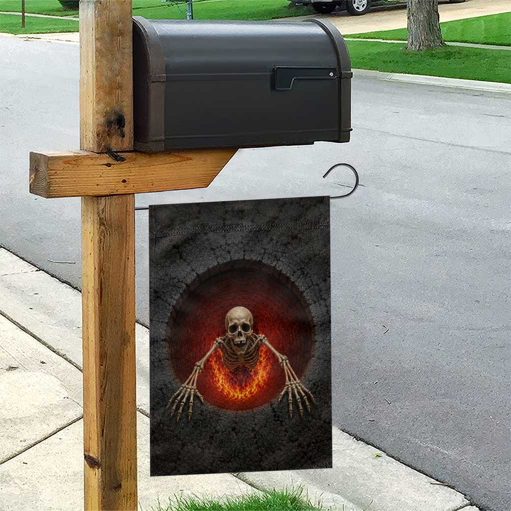 Spooky Fiery Skeleton Crawling Out 3D Optical Illusion Garden Flag Pit Gothic Horror Halloween Graphic