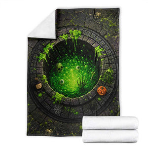 Spooky Toxic Green Slime Witches Brew Pit 3D Halloween Optical Illusion Throw Blanket