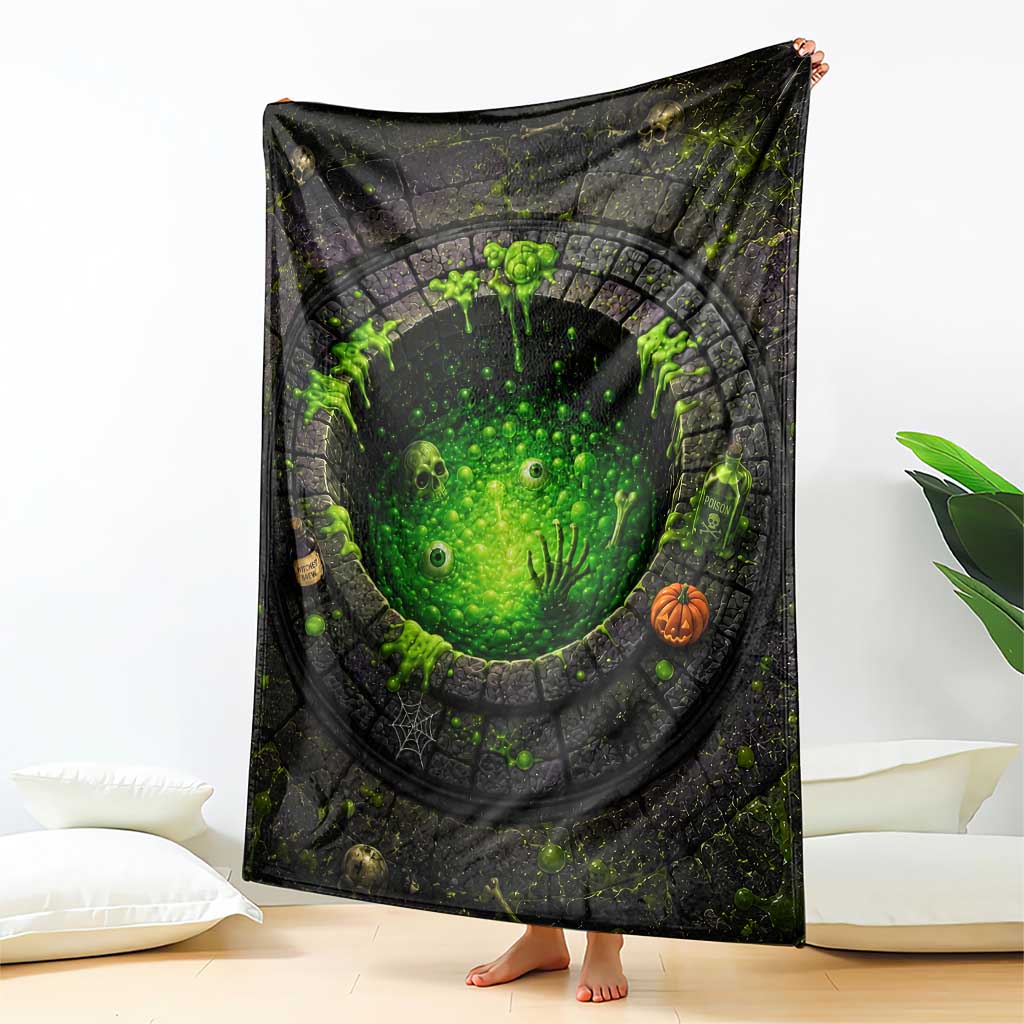 Spooky Toxic Green Slime Witches Brew Pit 3D Halloween Optical Illusion Throw Blanket