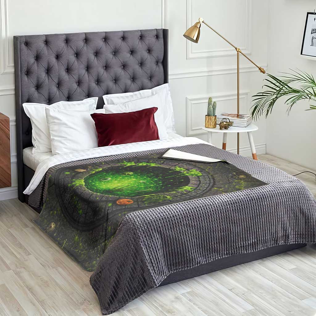 Spooky Toxic Green Slime Witches Brew Pit 3D Halloween Optical Illusion Throw Blanket