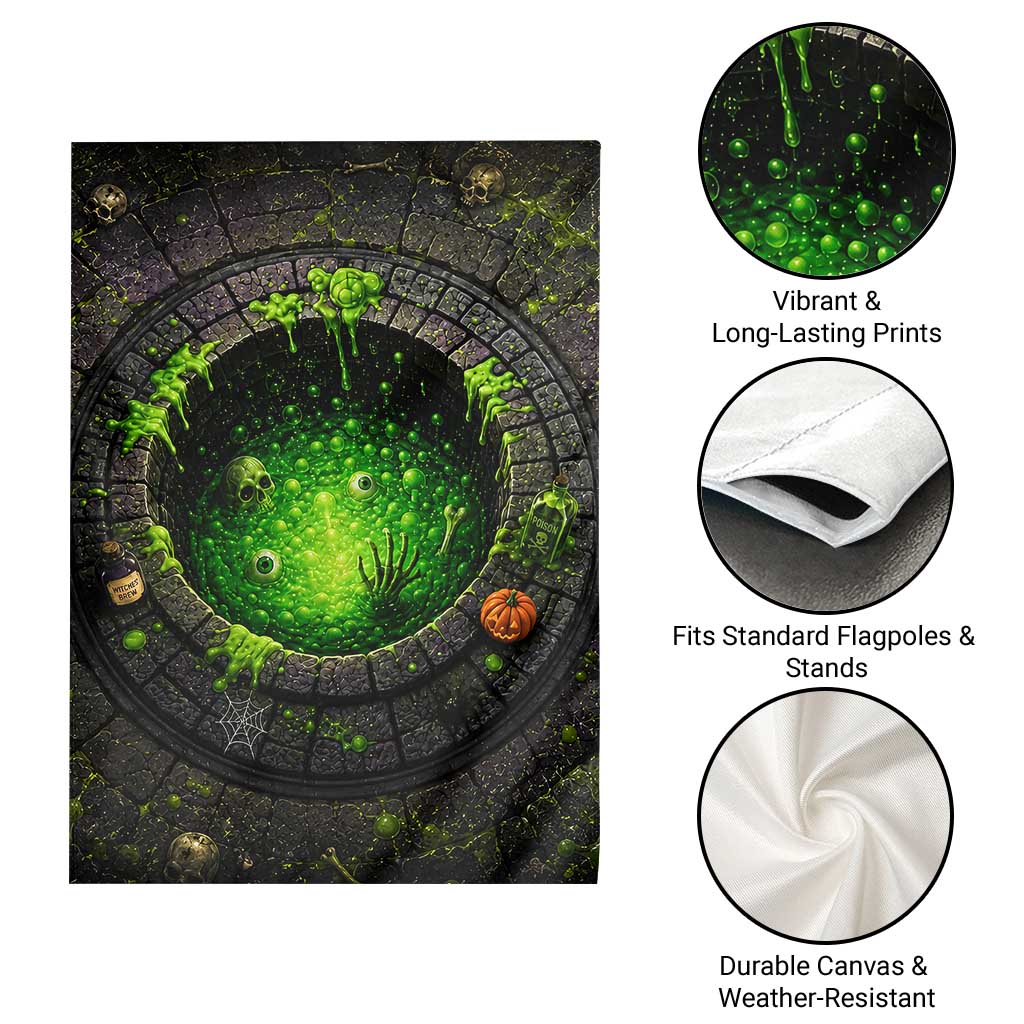 Spooky Toxic Green Slime Witches Brew Pit 3D Halloween Optical Illusion Garden Flag