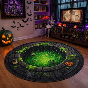 Spooky Toxic Green Slime Witches Brew Pit 3D Halloween Optical Illusion Round Rug