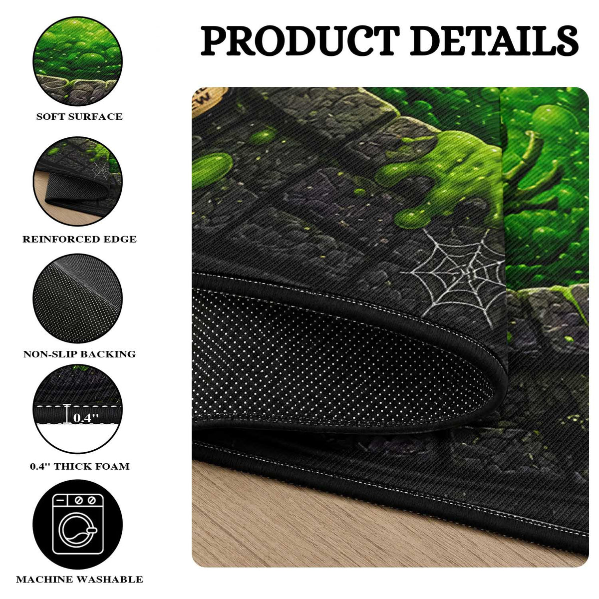 Spooky Toxic Green Slime Witches Brew Pit 3D Halloween Optical Illusion Round Rug