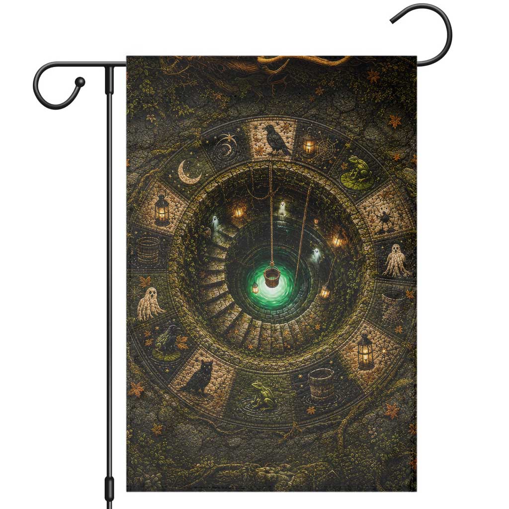 Spooky Halloween Enchanted Wishing Well 3D Halloween Optical Illusion Garden Flag Witchy Dark Fantasy Graphic