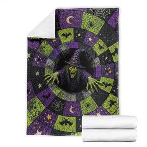 Wicked Witch Mosaic Vortex Pit 3D Halloween Optical Illusion Throw Blanket Dark Gothic Horror Graphic