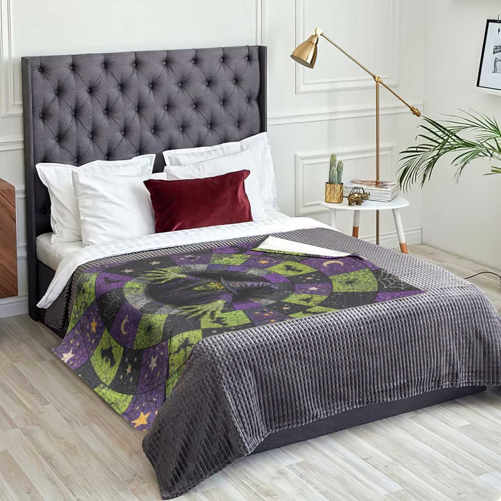 Wicked Witch Mosaic Vortex Pit 3D Halloween Optical Illusion Throw Blanket Dark Gothic Horror Graphic
