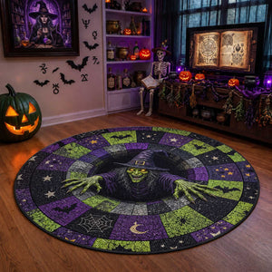 Wicked Witch Mosaic Vortex Pit 3D Halloween Optical Illusion Round Rug Dark Gothic Horror Graphic