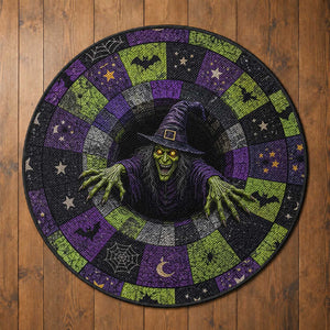 Wicked Witch Mosaic Vortex Pit 3D Halloween Optical Illusion Round Rug Dark Gothic Horror Graphic