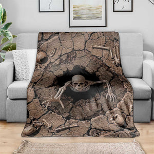 Skeleton Emerging From Cracked Earth Pit 3D Optical Illusion Throw Blanket Spooky Halloween Gothic Horror Graphic