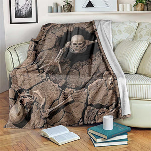 Skeleton Emerging From Cracked Earth Pit 3D Optical Illusion Throw Blanket Spooky Halloween Gothic Horror Graphic