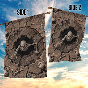 Skeleton Emerging From Cracked Earth Pit 3D Optical Illusion Garden Flag Spooky Halloween Gothic Horror Graphic