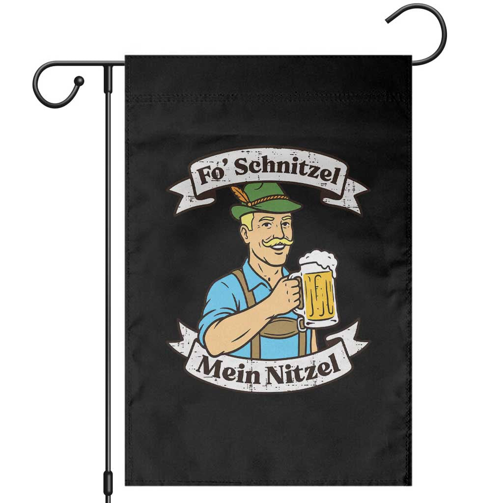 Fo Schnitzel Mein Nitzel Funny Oktoberfest Bavarian Beer Graphic Garden Flag Hilarious German Heritage