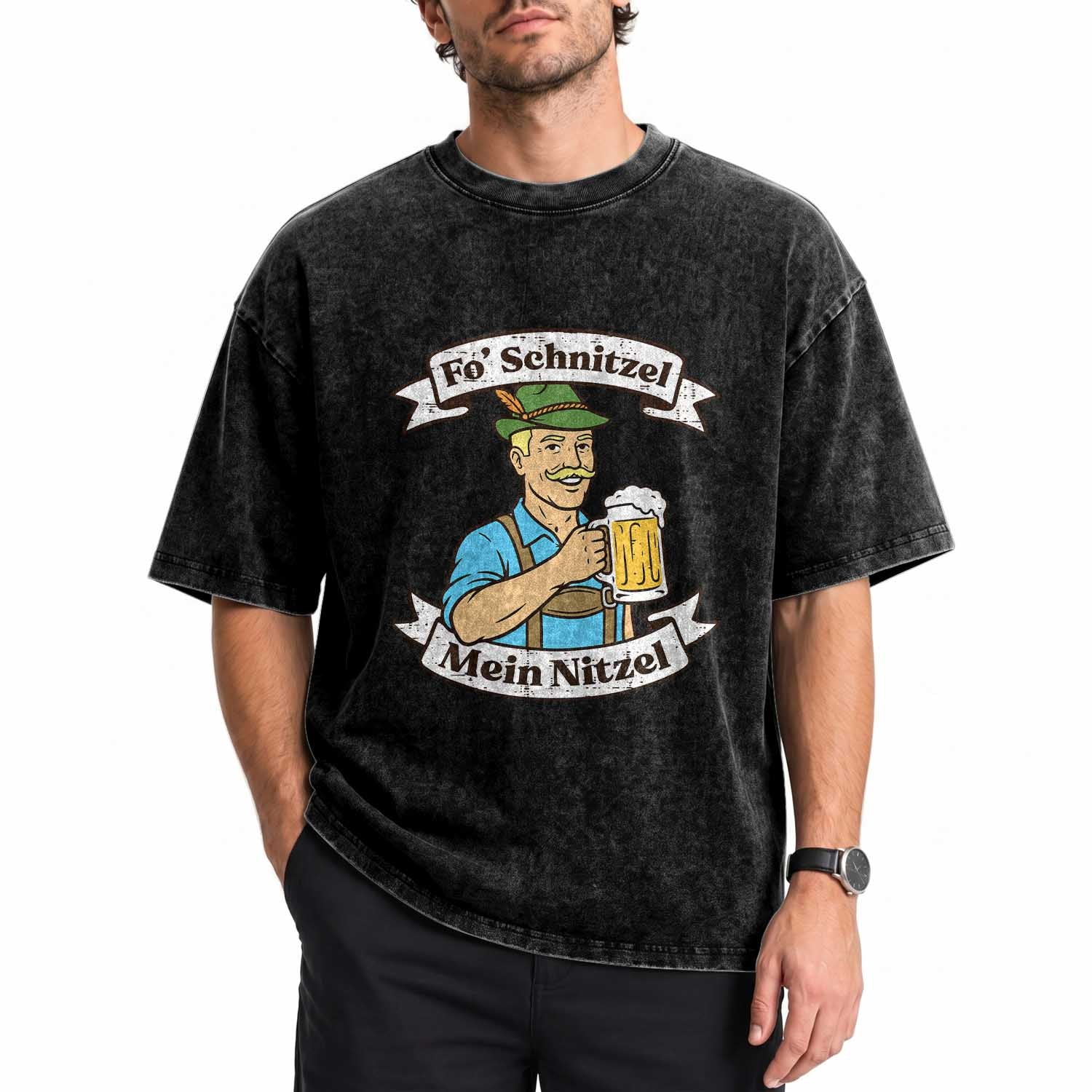 Fo Schnitzel Mein Nitzel Funny Oktoberfest Bavarian Beer Graphic Washed Cotton T-Shirt Hilarious German Heritage