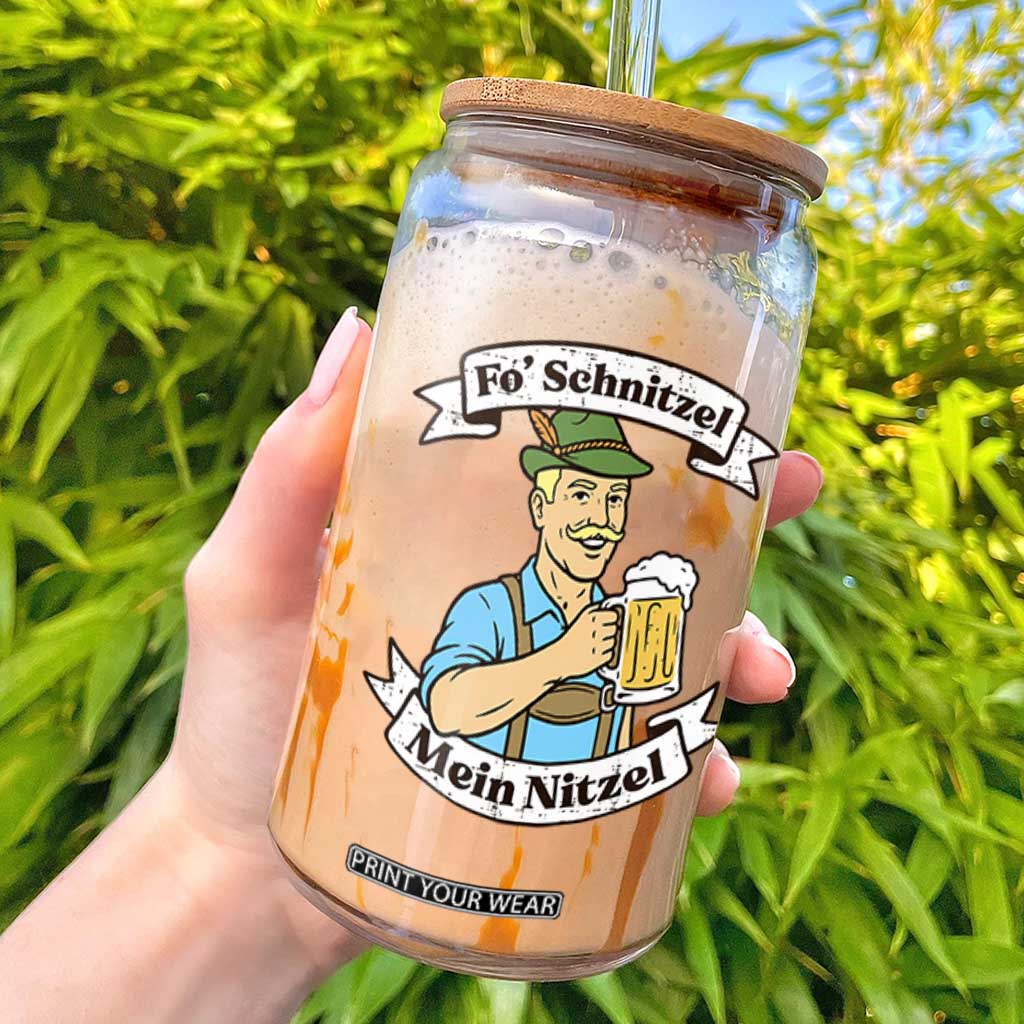 Fo Schnitzel Mein Nitzel Funny Oktoberfest Bavarian Beer Graphic Glass Can Hilarious German Heritage