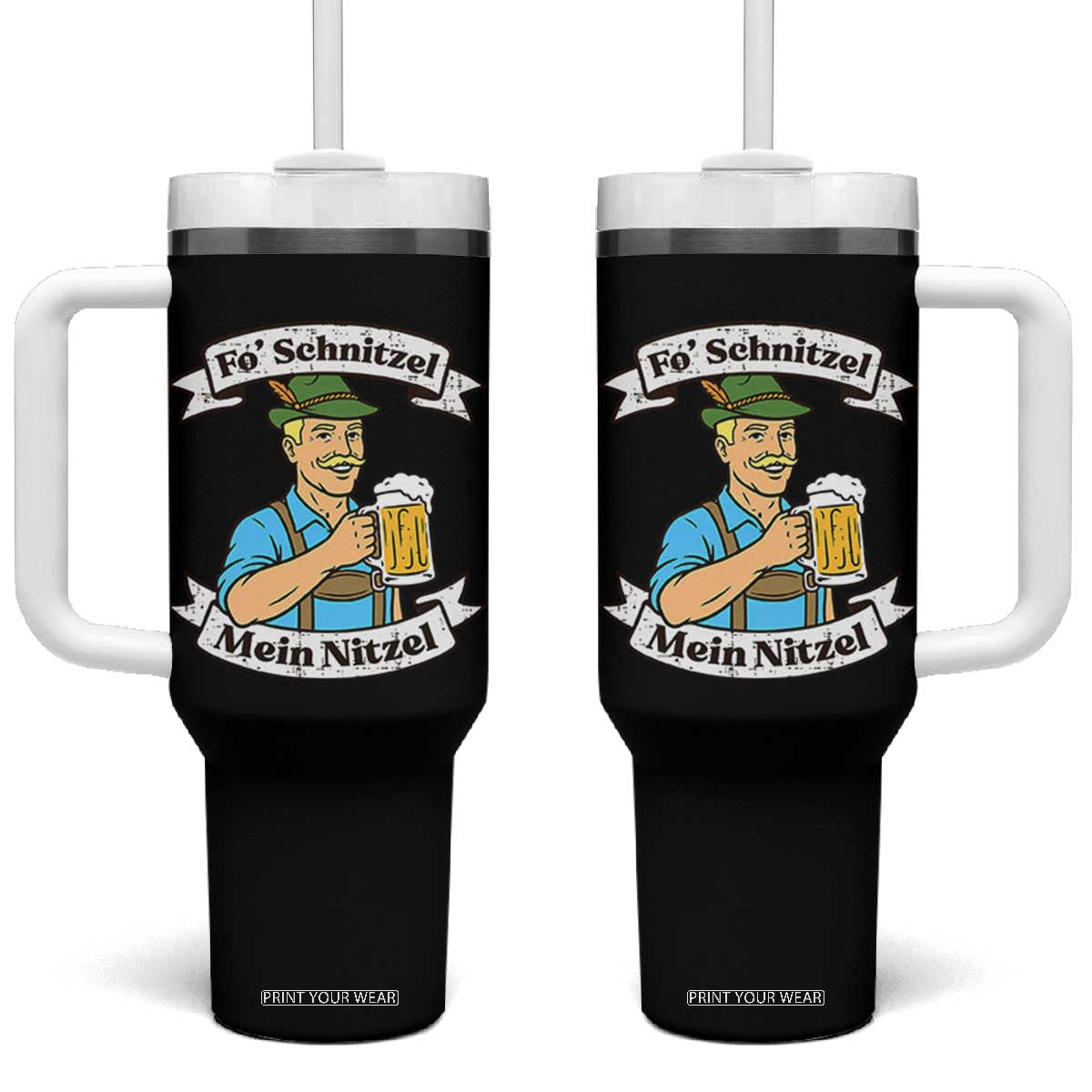 Fo Schnitzel Mein Nitzel Funny Oktoberfest Bavarian Beer Graphic Tumbler With Handle Hilarious German Heritage