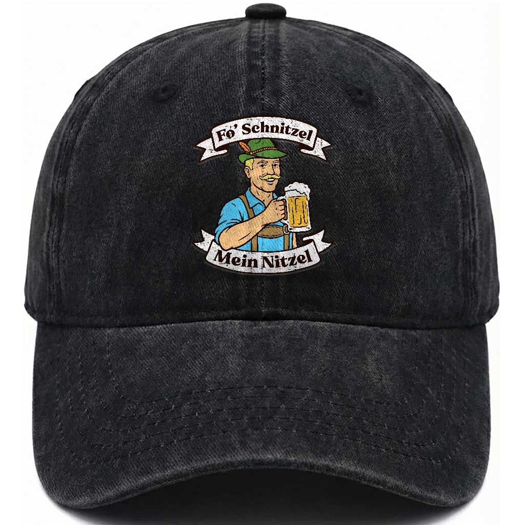 Fo Schnitzel Mein Nitzel Funny Oktoberfest Bavarian Beer Graphic Washed Cotton Baseball Cap Hilarious German Heritage