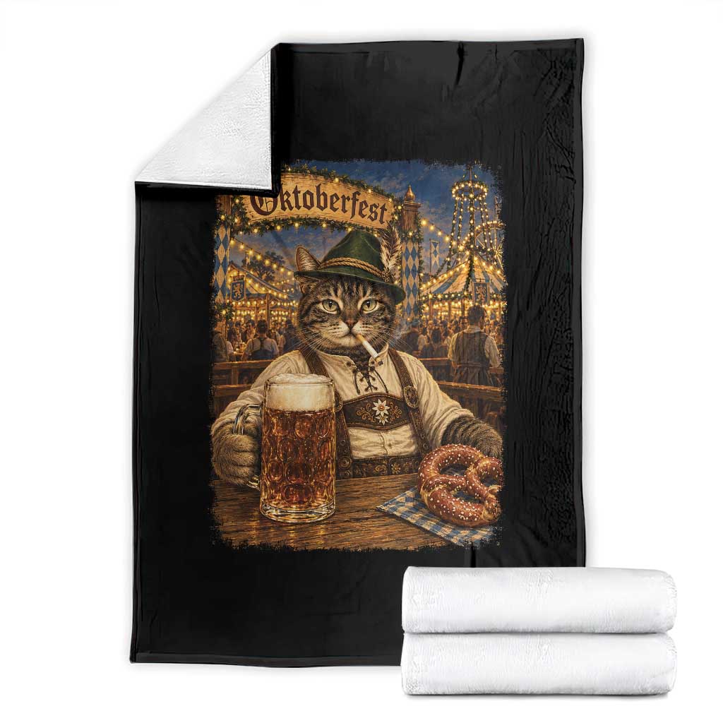 Vintage Oktoberfest Cat Drinking Beer Pretzel Lederhosen Graphic Throw Blanket Cool Bavarian Kitten German Heritage