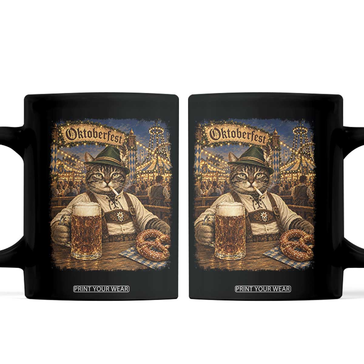 Vintage Oktoberfest Cat Drinking Beer Pretzel Lederhosen Graphic Coffee Mug Cool Bavarian Kitten German Heritage