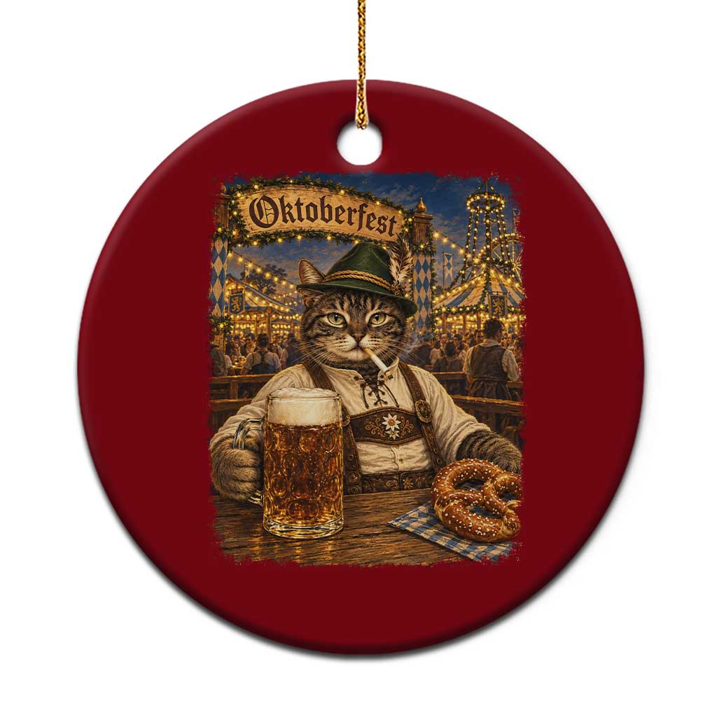 Vintage Oktoberfest Cat Drinking Beer Pretzel Lederhosen Graphic Ceramic Ornament Cool Bavarian Kitten German Heritage