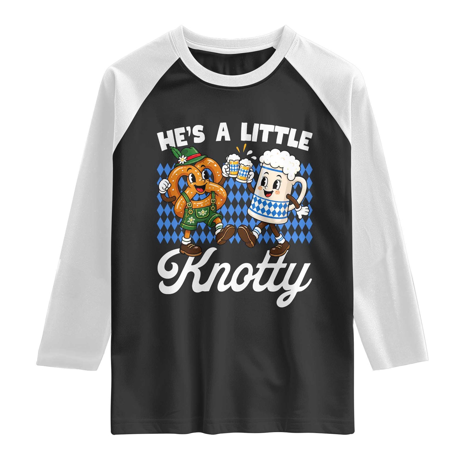 He is A Little Knotty Pretzel Beer Bavarian Oktoberfest Raglan Shirt Matching Couple Drinking Humor Graphic
