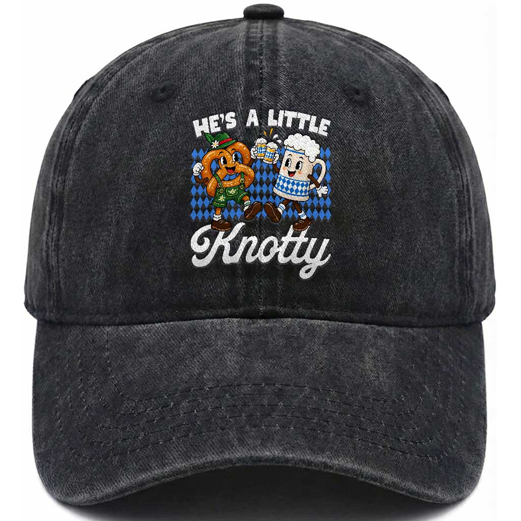 He is A Little Knotty Pretzel Beer Bavarian Oktoberfest Washed Cotton Baseball Cap Matching Couple Drinking Humor Graphic