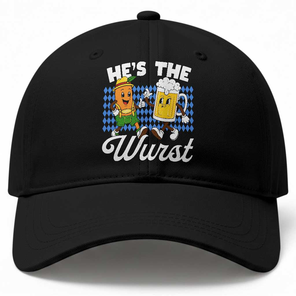 He is The Wurst Sausage Beer Bavarian Oktoberfest Baseball Cap Matching Couple Drinking Humor Graphic