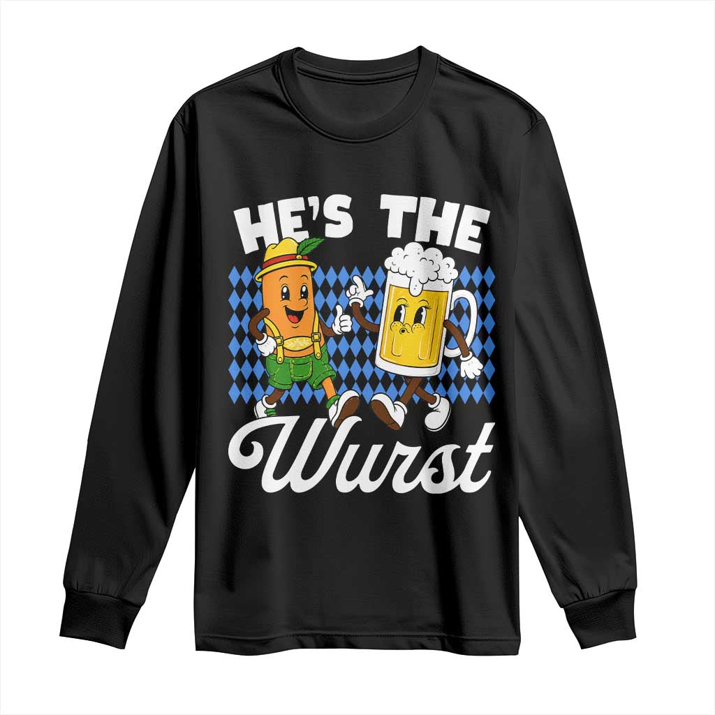 He is The Wurst Sausage Beer Bavarian Oktoberfest Long Sleeve Shirt Matching Couple Drinking Humor Graphic