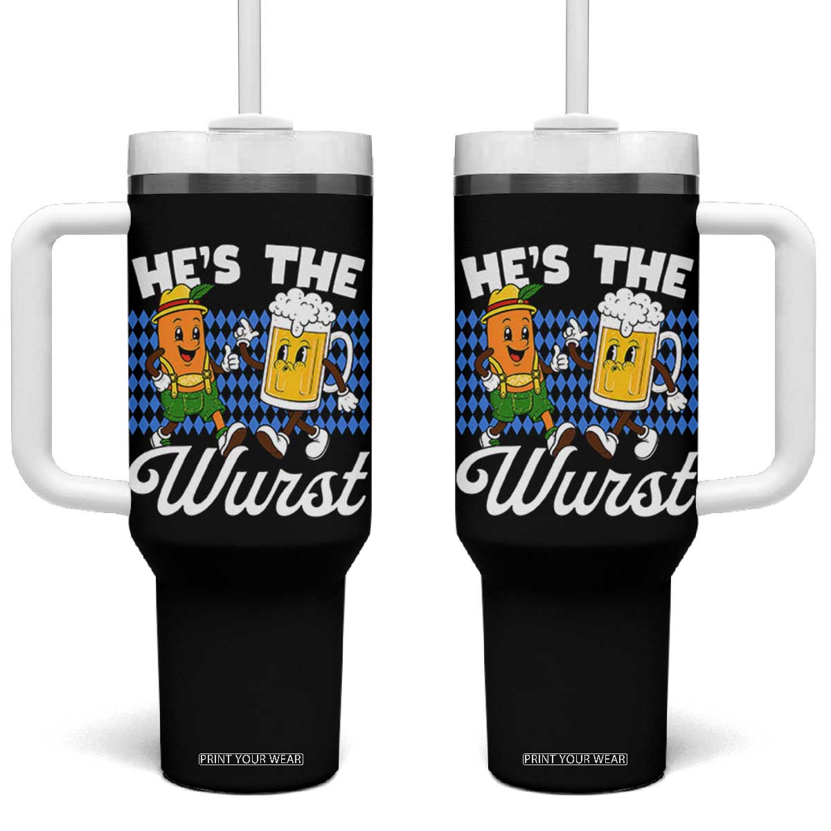 He is The Wurst Sausage Beer Bavarian Oktoberfest Tumbler With Handle Matching Couple Drinking Humor Graphic