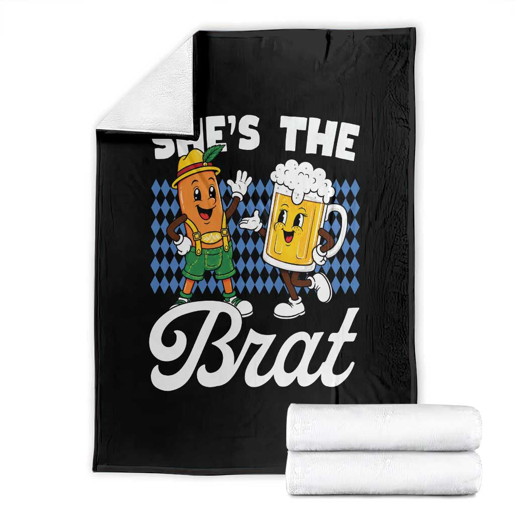 She is The Brat Sausage Beer Mug Oktoberfest Throw Blanket Matching Couple Drinking Humor Graphic