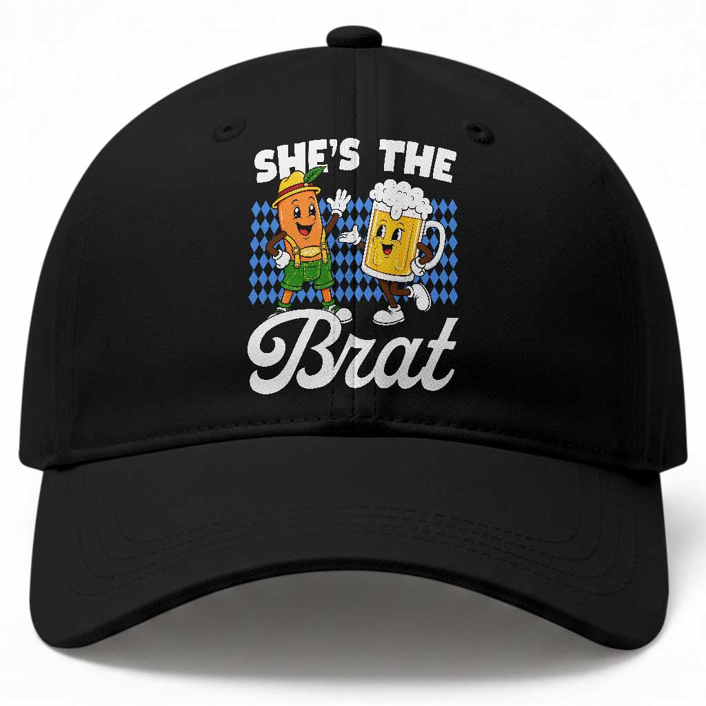 She is The Brat Sausage Beer Mug Oktoberfest Baseball Cap Matching Couple Drinking Humor Graphic