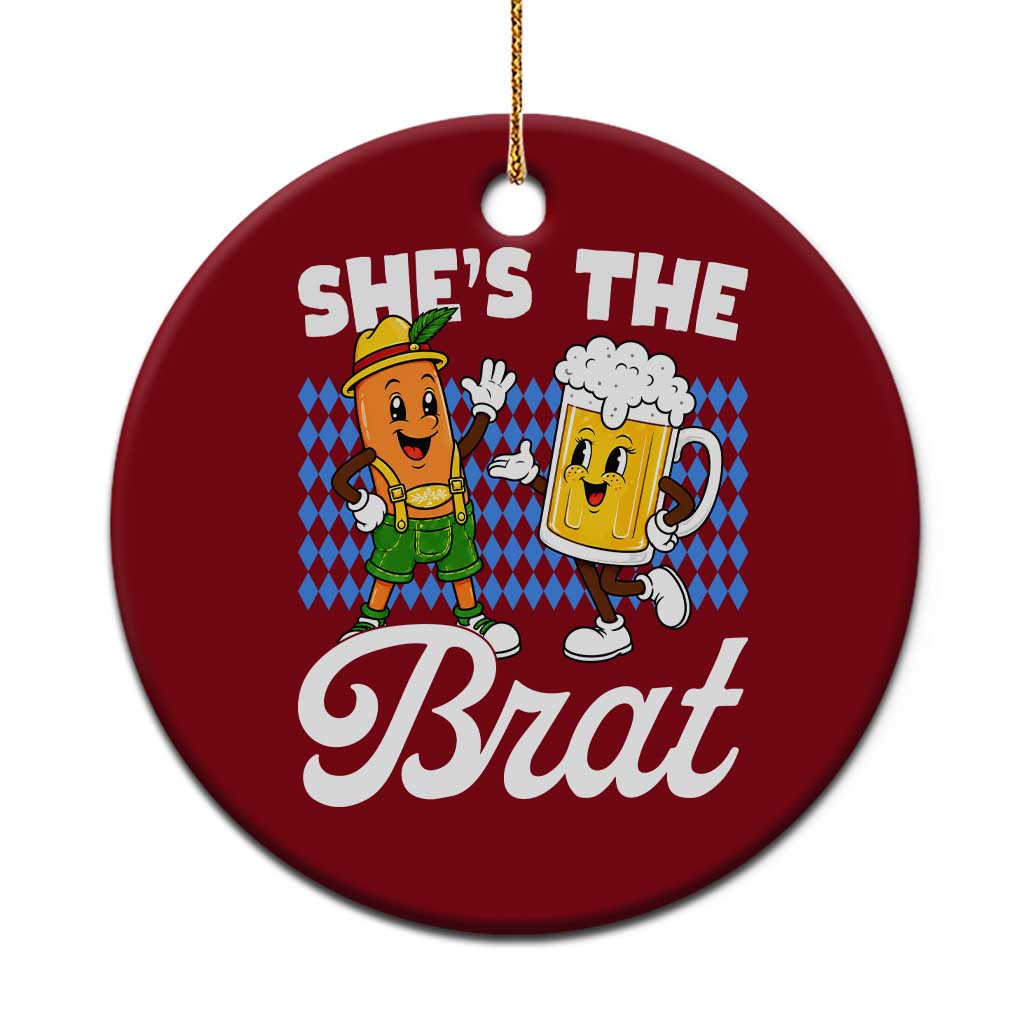 She is The Brat Sausage Beer Mug Oktoberfest Ceramic Ornament Matching Couple Drinking Humor Graphic