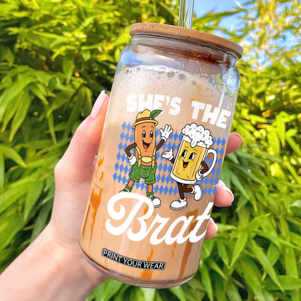She is The Brat Sausage Beer Mug Oktoberfest Glass Can Matching Couple Drinking Humor Graphic