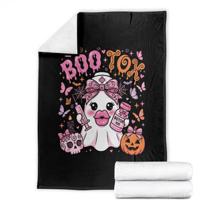 Boo-Tox Nurse Ghost Pink Ribbon Cute Halloween Spooky Graphic Throw Blanket