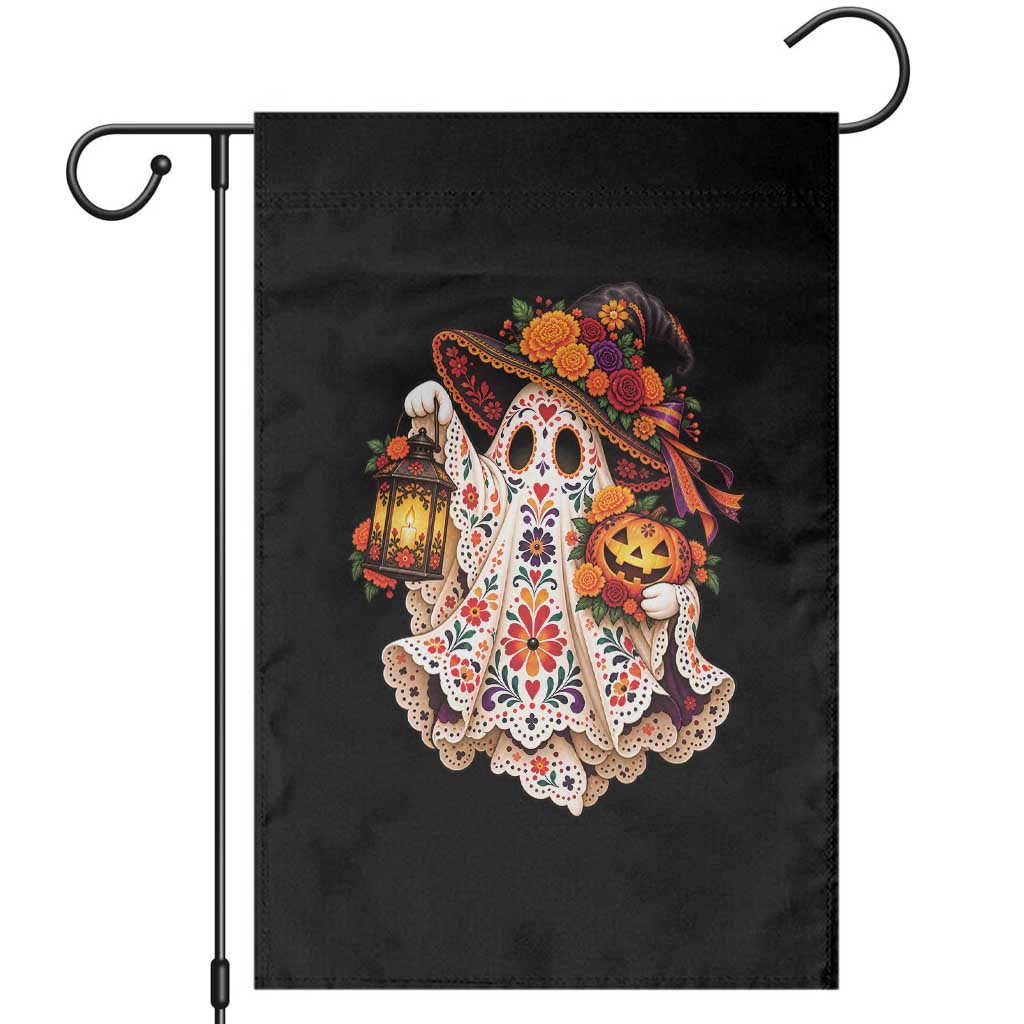Dia De Los Muertos Floral Ghost Pumpkin Garden Flag Day Of The Dead Halloween Graphic