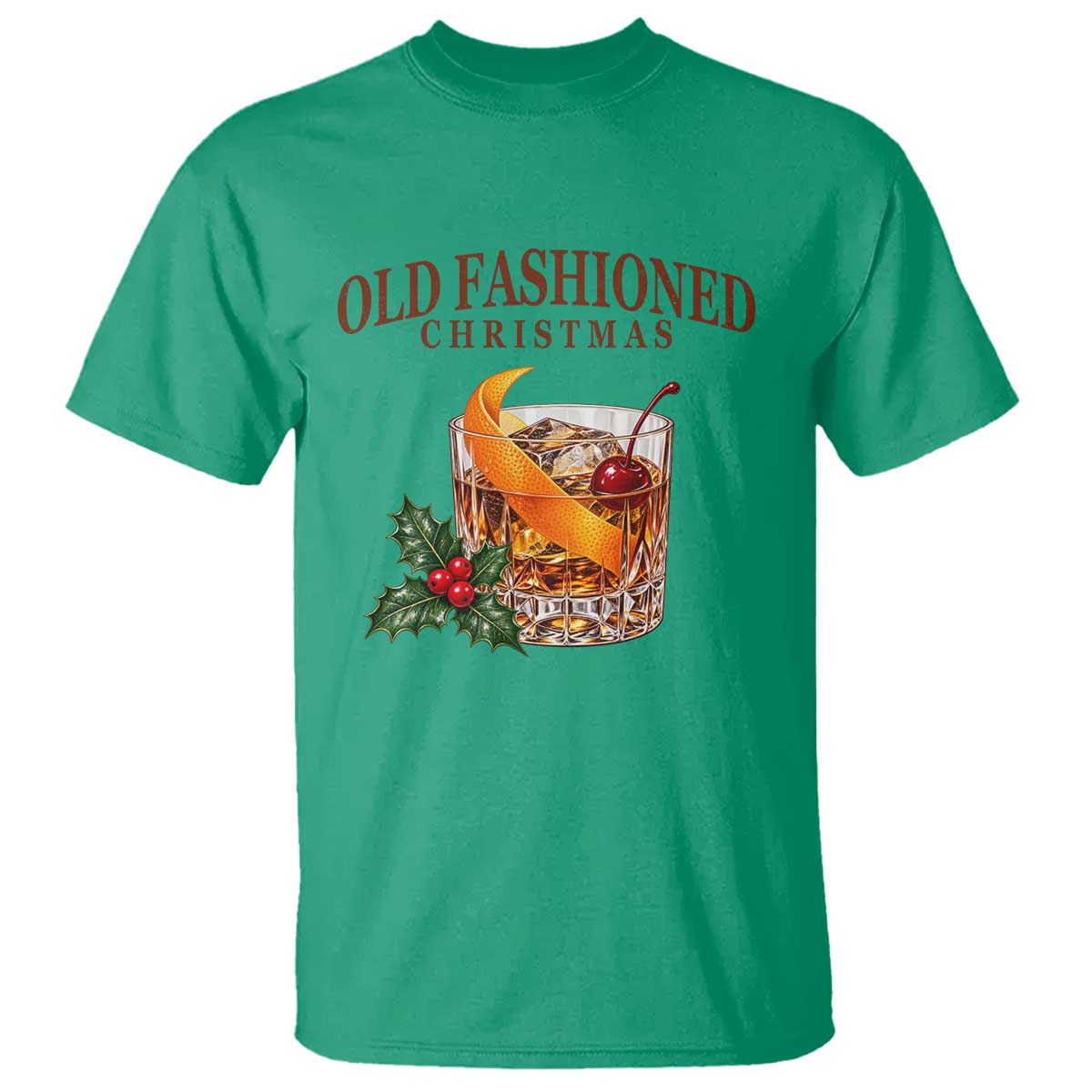 Old Fashioned Christmas Cocktail Whiskey Bourbon Holiday Drink Graphic T Shirt