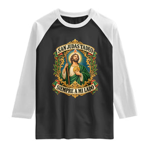 San Judas Tadeo Siempre A Mi Lado Ornate Catholic Saint Graphic Raglan Shirt